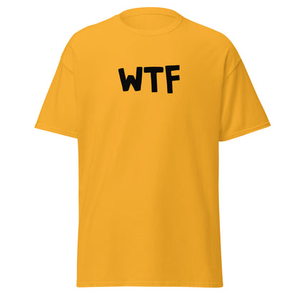 The WTF T-Shirt by FunnyDripStore is a black meme tee with bold, white, cartoon-style WTF lettering—ideal for anyone who loves wearing a funny t-shirt with attitude.