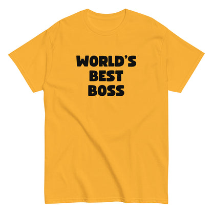 The Worlds Best Boss T-Shirt by FunnyDripStore features bold, white playful lettering on black—perfect as a funny shirt and must-have merch for fans of humorous style.