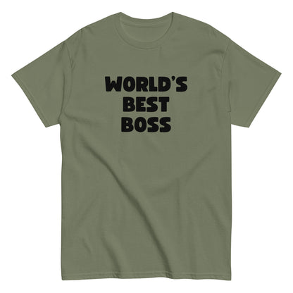 The Worlds Best Boss T-Shirt by FunnyDripStore features bold, white playful lettering on black—perfect as a funny shirt and must-have merch for fans of humorous style.