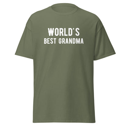 The Worlds Best Grandma T-Shirt by FunnyDripStore comes in cardinal and features bold white lettering—an ideal funny or meme shirt for your favorite grandma.