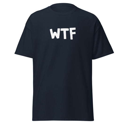 The WTF T-Shirt by FunnyDripStore is a black meme tee with bold, white, cartoon-style WTF lettering—ideal for anyone who loves wearing a funny t-shirt with attitude.