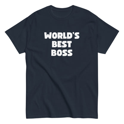 The Worlds Best Boss T-Shirt by FunnyDripStore features bold, white playful lettering on black—perfect as a funny shirt and must-have merch for fans of humorous style.