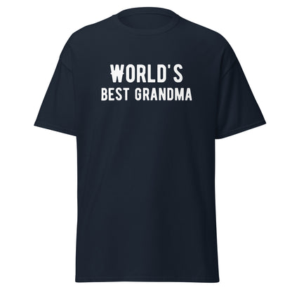 The Worlds Best Grandma T-Shirt by FunnyDripStore comes in cardinal and features bold white lettering—an ideal funny or meme shirt for your favorite grandma.