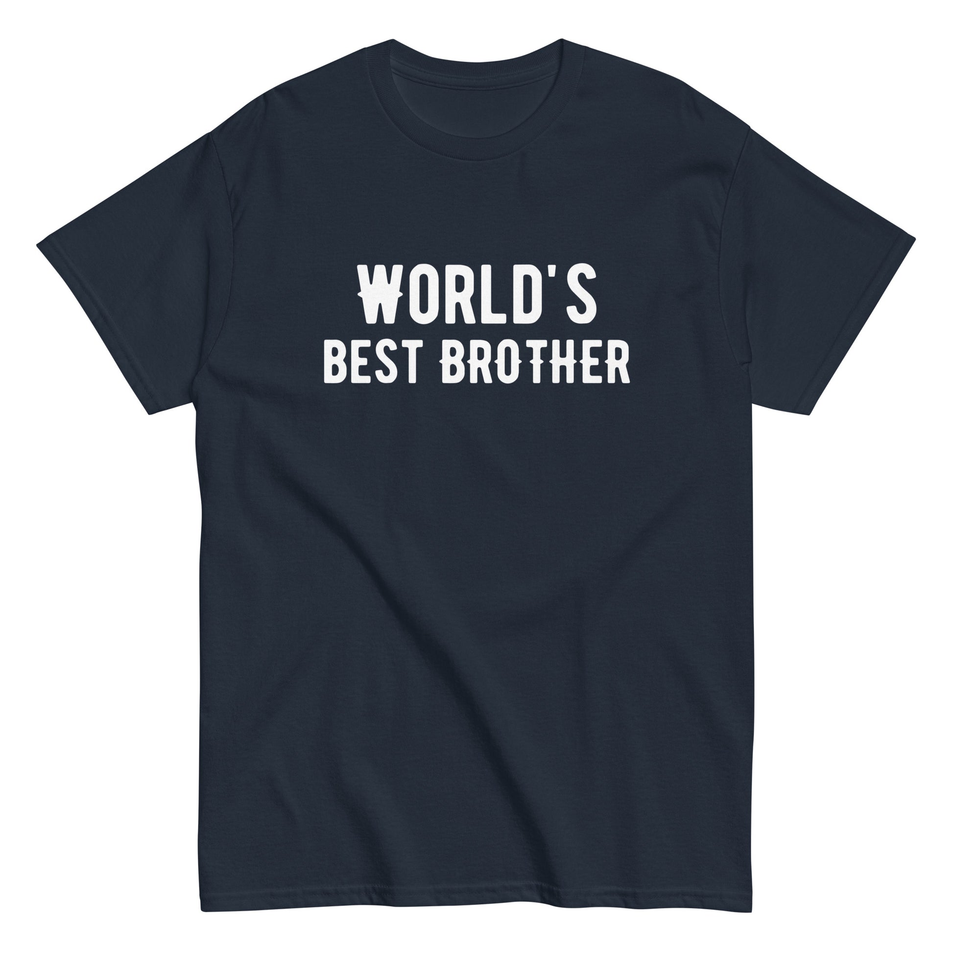 The Worlds Best Brother T-Shirt by FunnyDripStore features the bold phrase in white on a navy shirt—a fun way to show sibling pride.