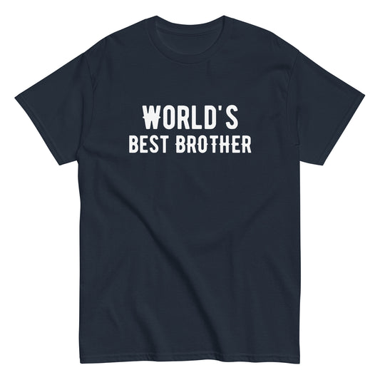The Worlds Best Brother T-Shirt by FunnyDripStore features the bold phrase in white on a navy shirt—a fun way to show sibling pride.