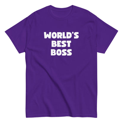 The Worlds Best Boss T-Shirt by FunnyDripStore features bold, white playful lettering on black—perfect as a funny shirt and must-have merch for fans of humorous style.