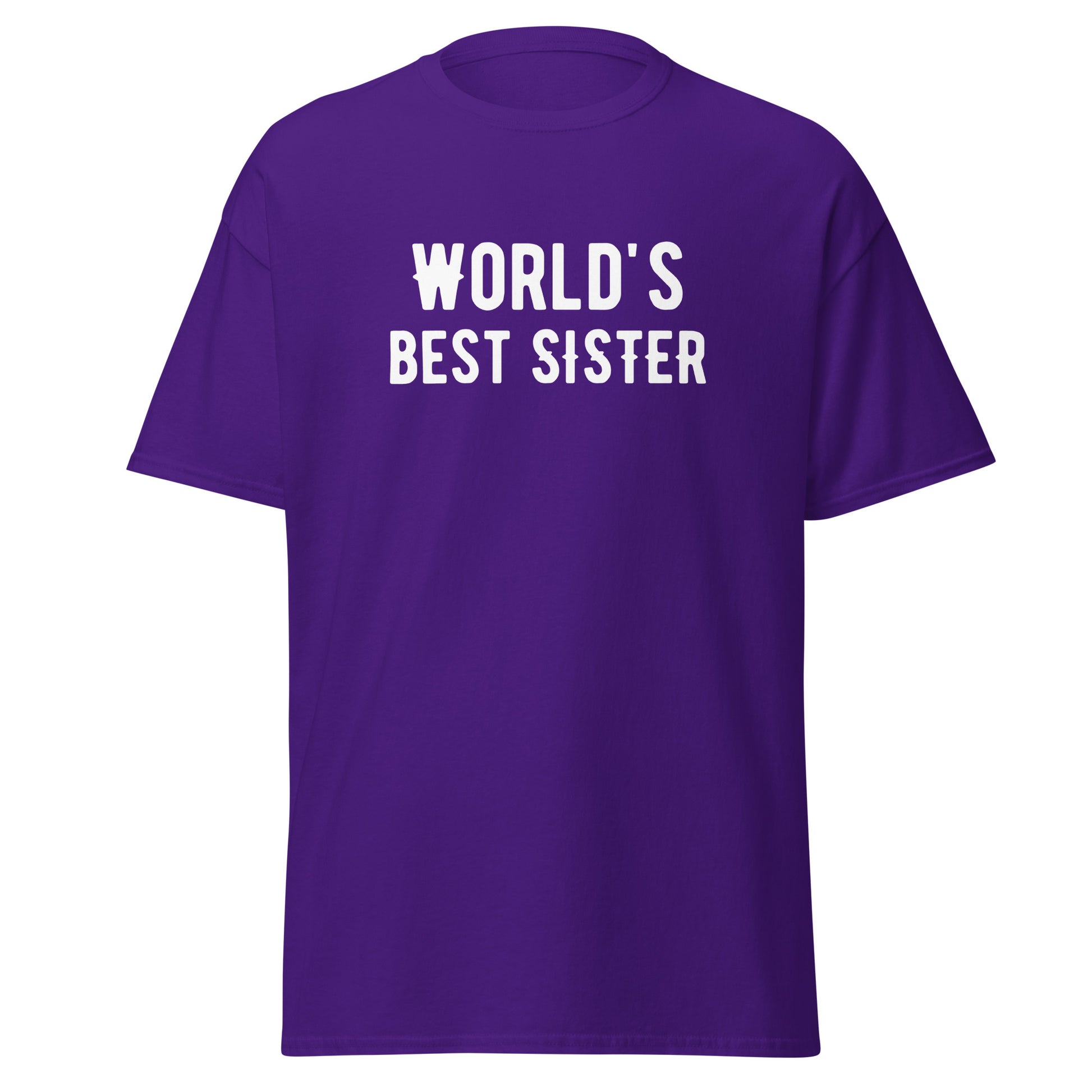 The Worlds Best Sister T-Shirt by FunnyDripStore is a purple tee with bold white text—an ideal funny gift for sisters who love humor.