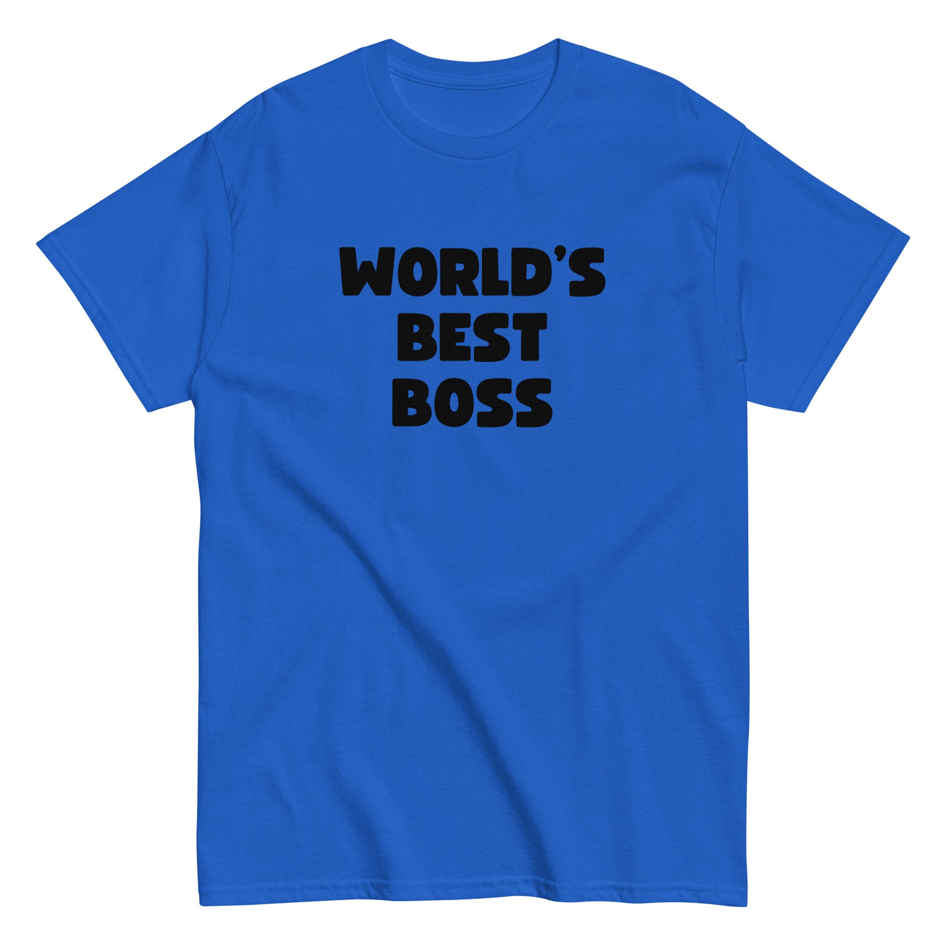 The Worlds Best Boss T-Shirt by FunnyDripStore features bold, white playful lettering on black—perfect as a funny shirt and must-have merch for fans of humorous style.