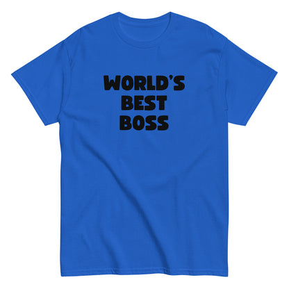 The Worlds Best Boss T-Shirt by FunnyDripStore features bold, white playful lettering on black—perfect as a funny shirt and must-have merch for fans of humorous style.