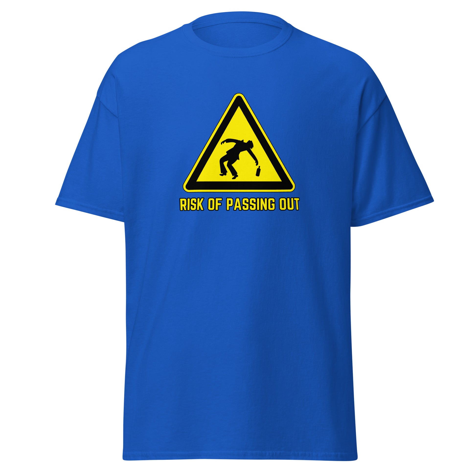 The Risk Of Passing Out T-Shirt by FunnyDripStore is a black tee with a yellow warning sign and “RISK OF PASSING OUT” text—a perfect meme shirt for fans of bold, humorous style.