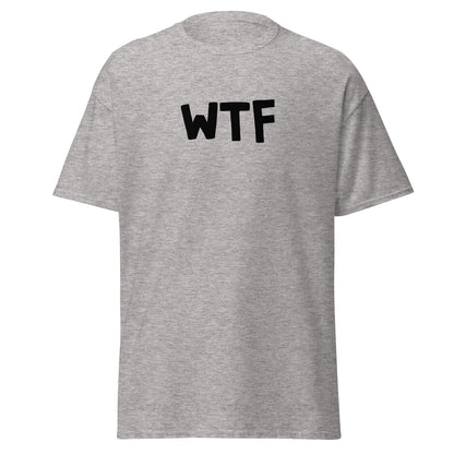 The WTF T-Shirt by FunnyDripStore is a black meme tee with bold, white, cartoon-style WTF lettering—ideal for anyone who loves wearing a funny t-shirt with attitude.