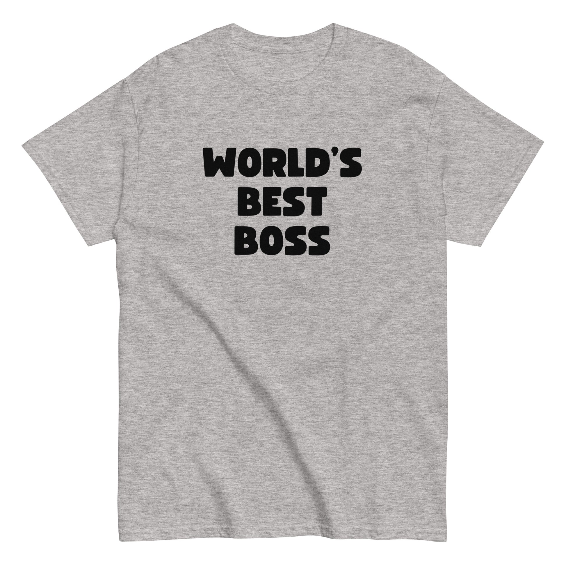 The Worlds Best Boss T-Shirt by FunnyDripStore features bold, white playful lettering on black—perfect as a funny shirt and must-have merch for fans of humorous style.