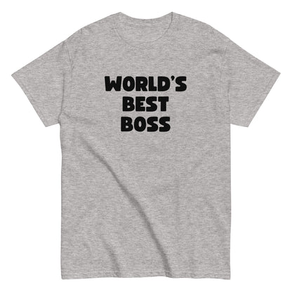 The Worlds Best Boss T-Shirt by FunnyDripStore features bold, white playful lettering on black—perfect as a funny shirt and must-have merch for fans of humorous style.