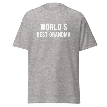 The Worlds Best Grandma T-Shirt by FunnyDripStore comes in cardinal and features bold white lettering—an ideal funny or meme shirt for your favorite grandma.