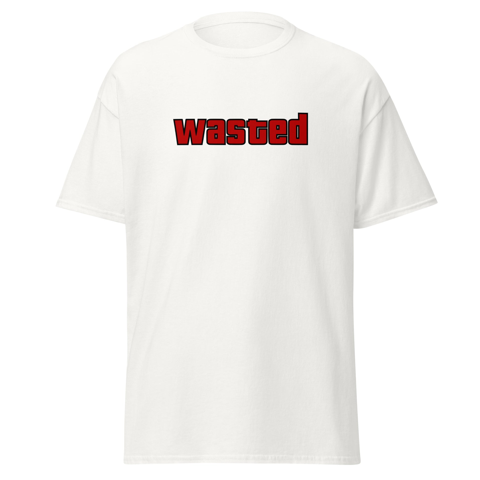 The Wasted T-Shirt by FunnyDripStore is a black tee with wasted in bold, red block letters on the chest—ideal funny merch for statement-making style.