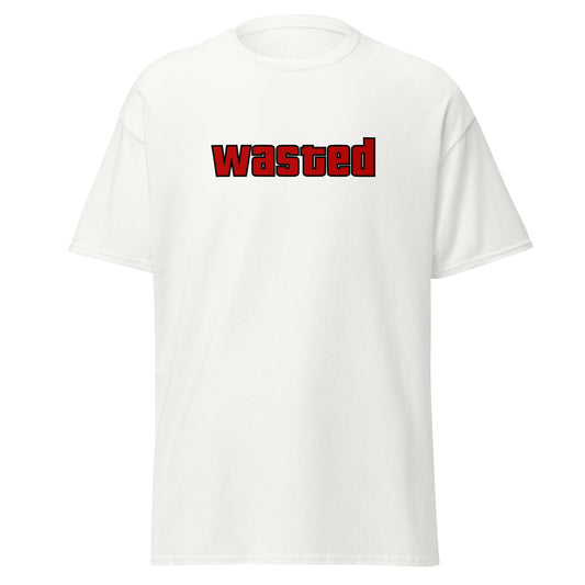 The Wasted T-Shirt by FunnyDripStore is a black tee with wasted in bold, red block letters on the chest—ideal funny merch for statement-making style.
